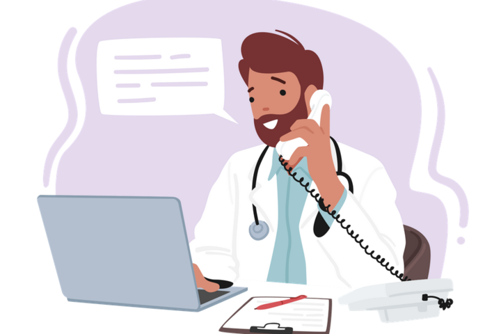 A doctor speaking on the phone with a patient